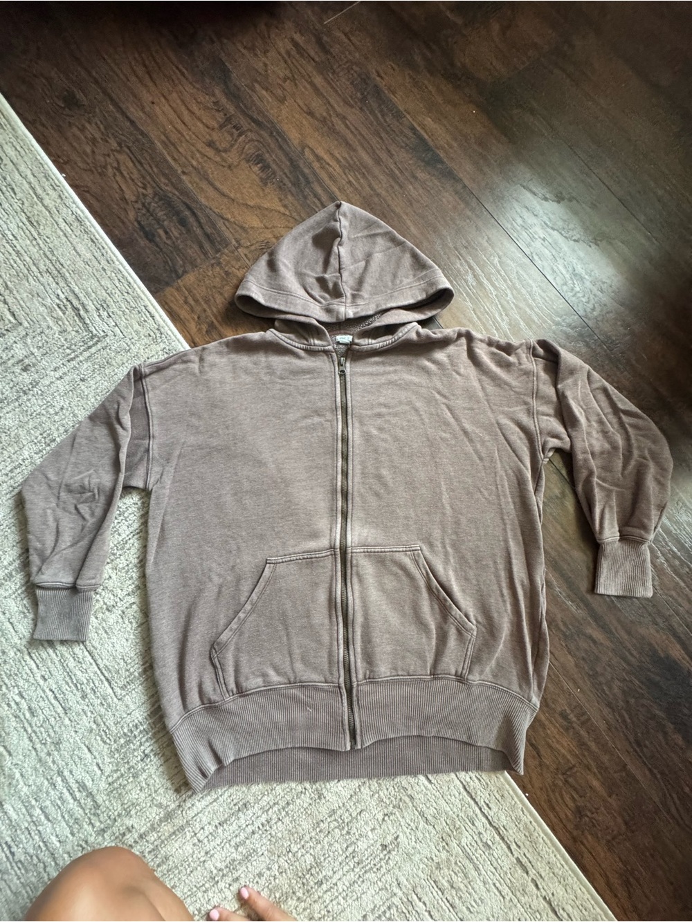 aerie Taupe Zip Hoodie with Kangaroo Pocket
